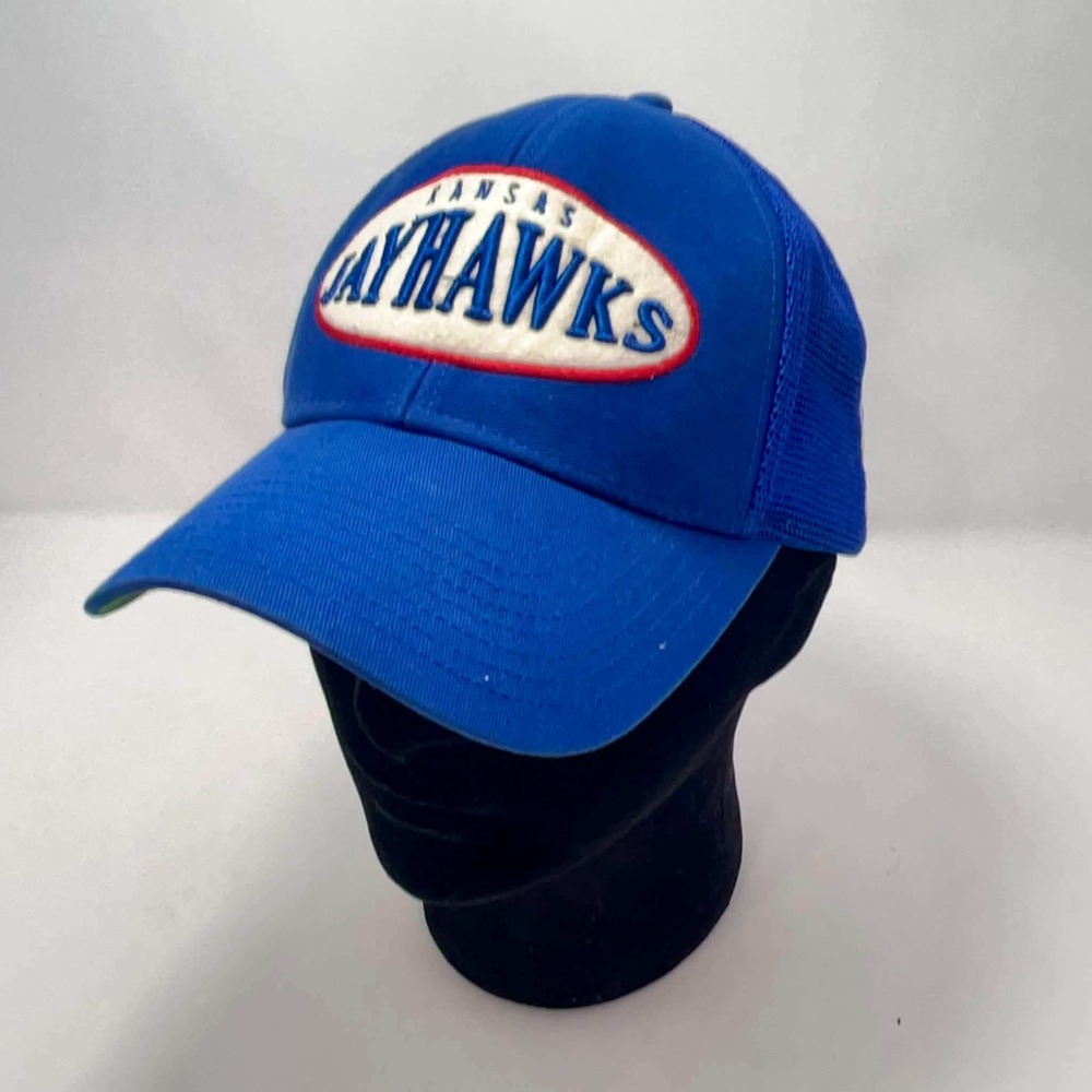 Adidas Kansas Jayhawks Trucker Hat Blue Mesh Snapback Baseball Cap Mens OSFM